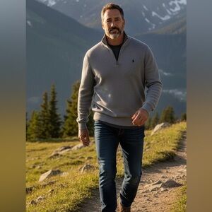 Polo Ralph Lauren Gray Pima Cotton 1/4 Zip Pullover Sweater Men's XL Grey Logo